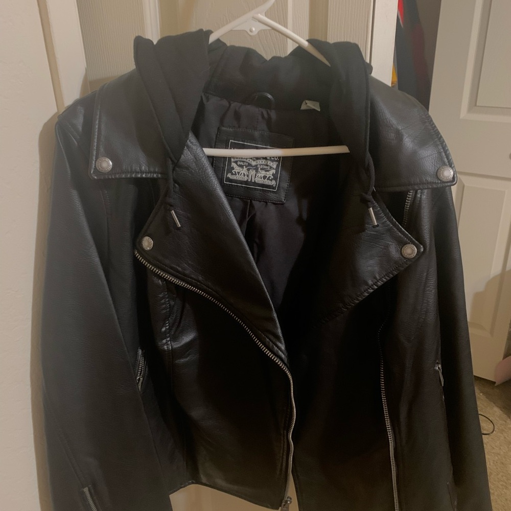 CO Black Leather Moto Jacket with Asymmetrical Zipper